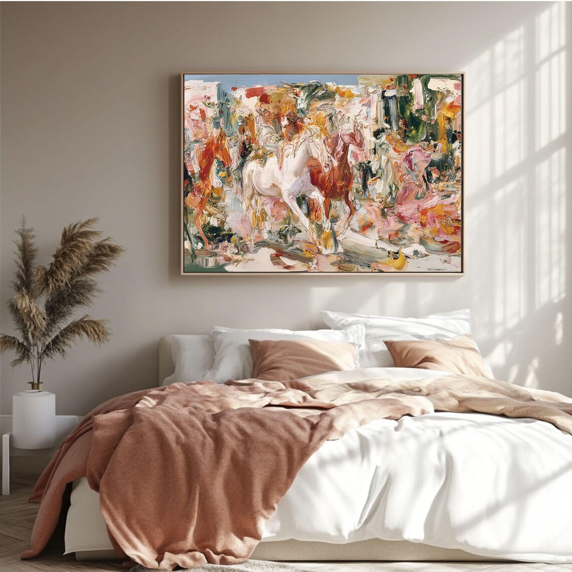 Abstract Galloping Horses Impressionist White Horse Pastel Motion Poster