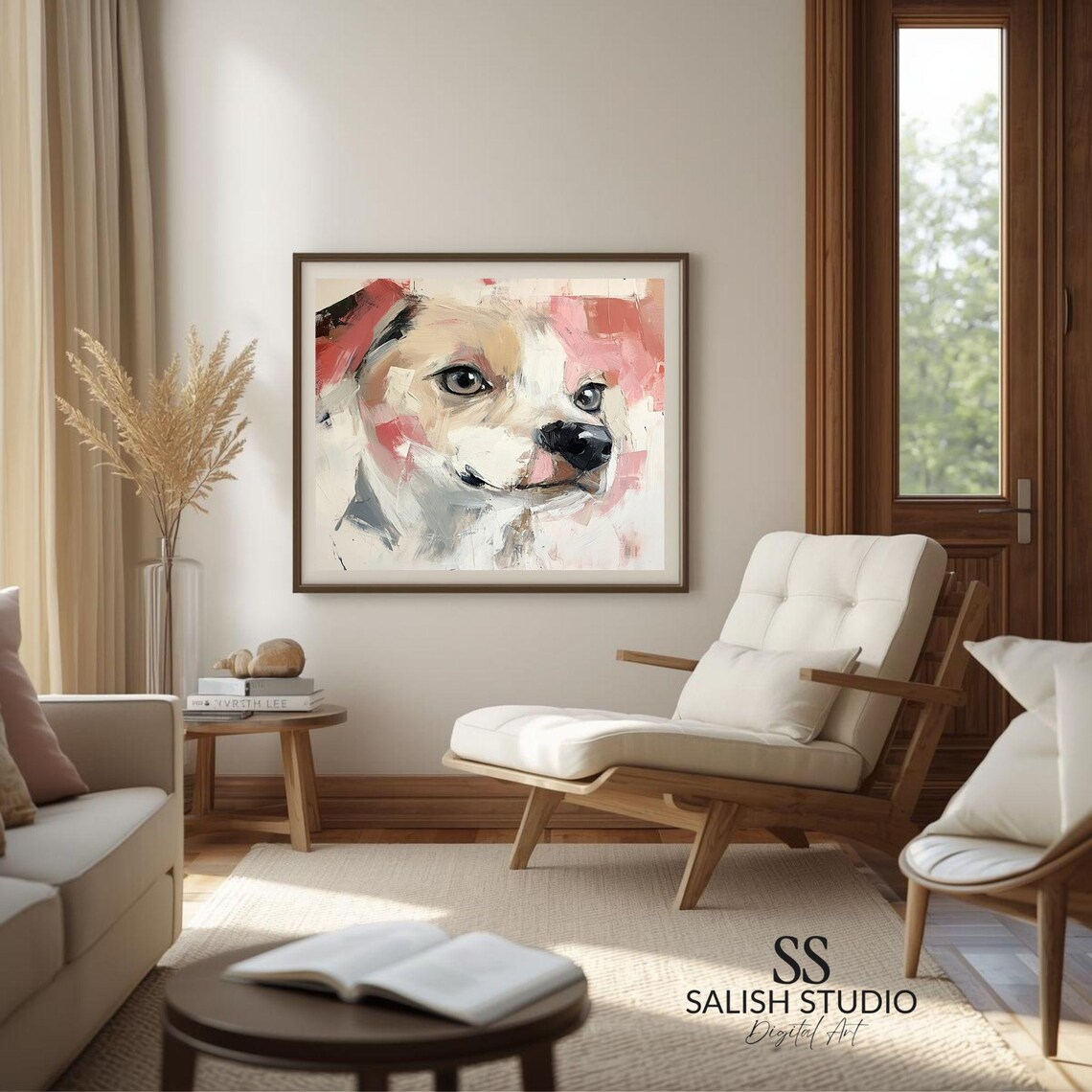 Sweet Gentle Puppy Dog Face Modern Abstract Pink Painting Poster