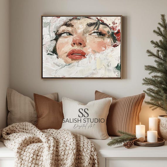 Winter Woman Portrait Art Print Moody Festive Design
