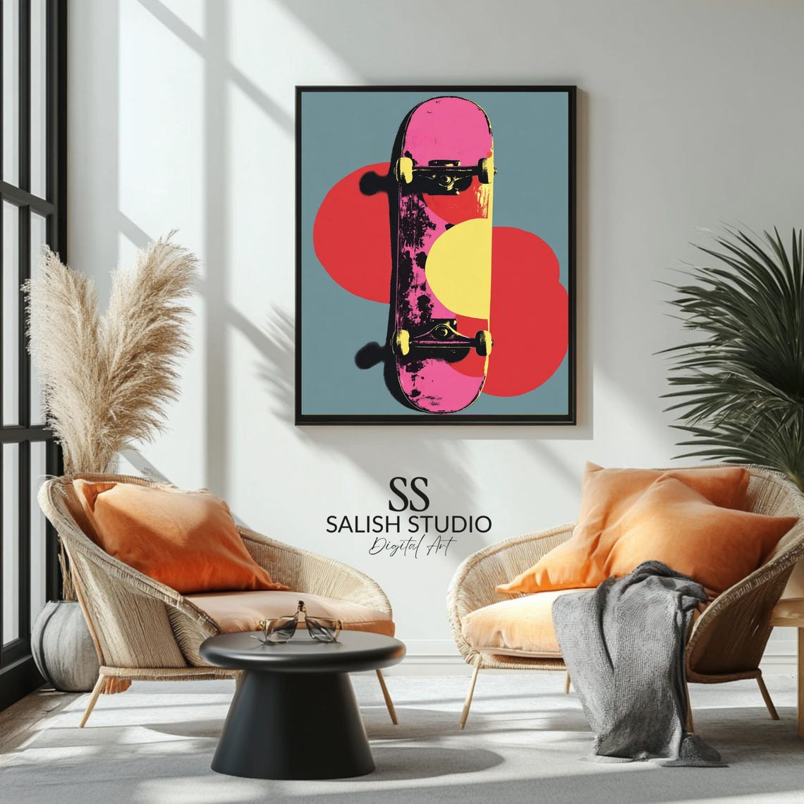 Retro Skateboard Deck Pop Art Neon Colorful Urban Street Skater Poster