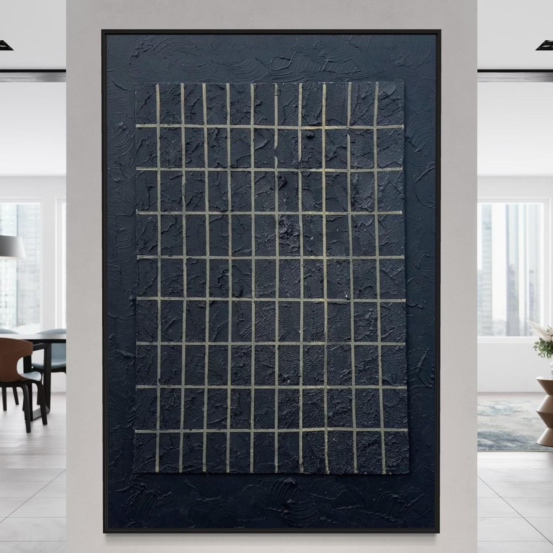 Black Background Oil Painting Gold Checkerboard Artwork Thick Texture Wall Art Handmade Personalized Artwork Large Wall Decor