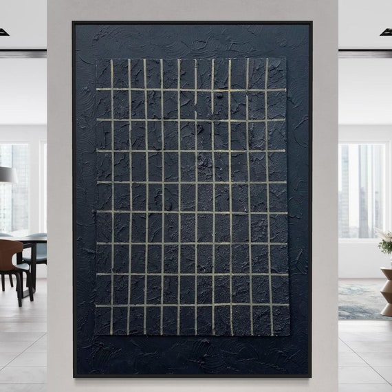 Black Background Oil Painting Gold Checkerboard Artwork Thick Texture Wall Art Handmade Personalized Artwork Large Wall Decor