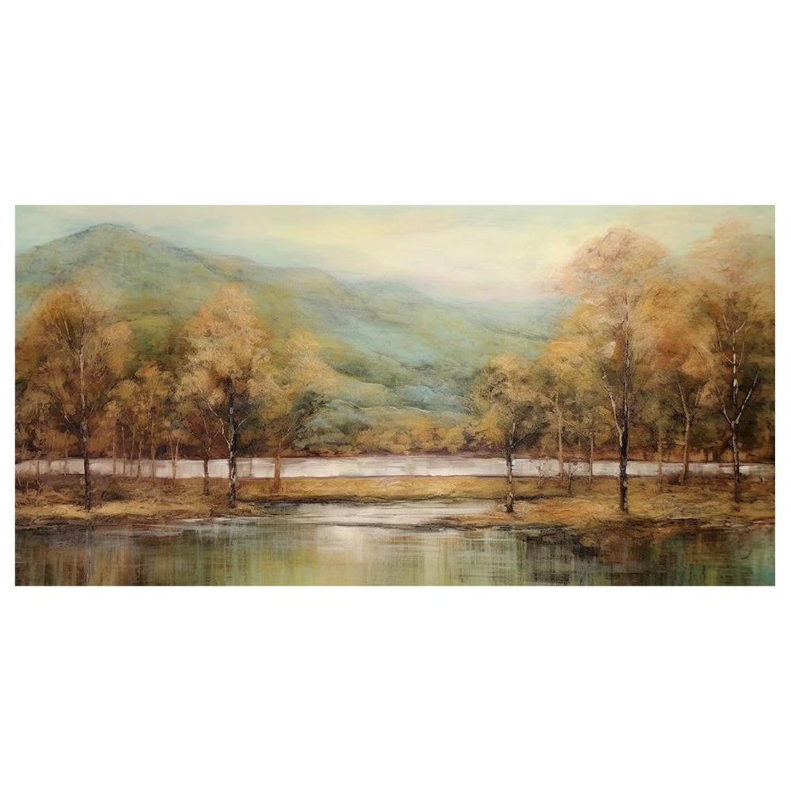 Golden Autumn Lake With Mountain Reflections Serene Landscape Print - Image 4