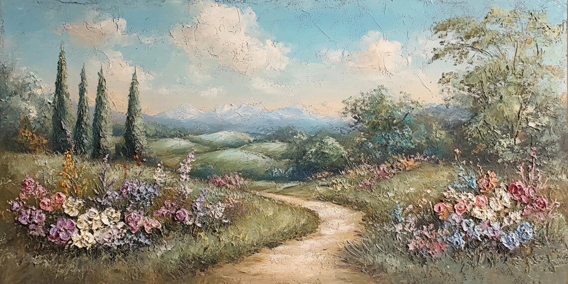 Landscape Painting Oil Painting On Original Colorful Wildflowers Acrylic Painting Bed Room Wall Art Framed Wall Art Abstract Wall Art - Image 4