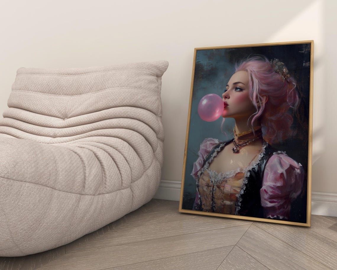 Pink Bubblegum Rococo Lady Oil Painting Style Altered Portrait Poster - Image 2