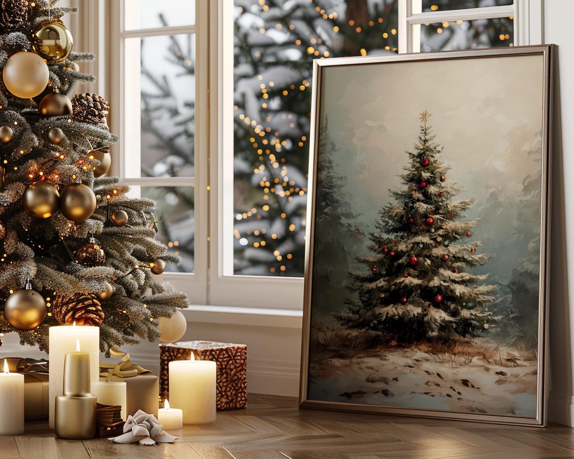 Vintage Christmas Tree Snowy Winter Wonderland Holiday Art Poster - Image 8