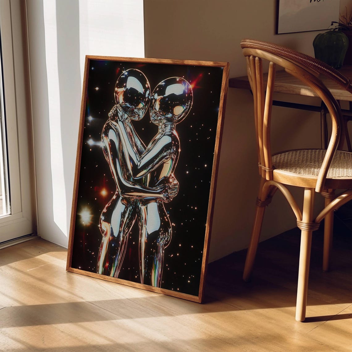 Psychedelic Alien Astronauts Embrace Chrome Space Surrealism Poster - Image 4
