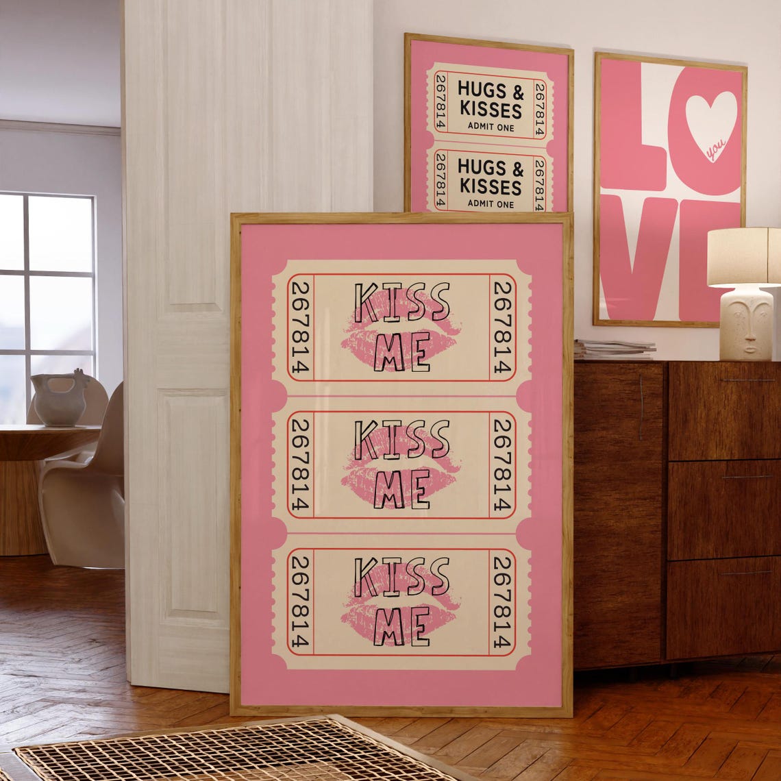 Kiss Me Pink Lipstick Retro Ticket Stub Trio Girly Love Poster - Image 8