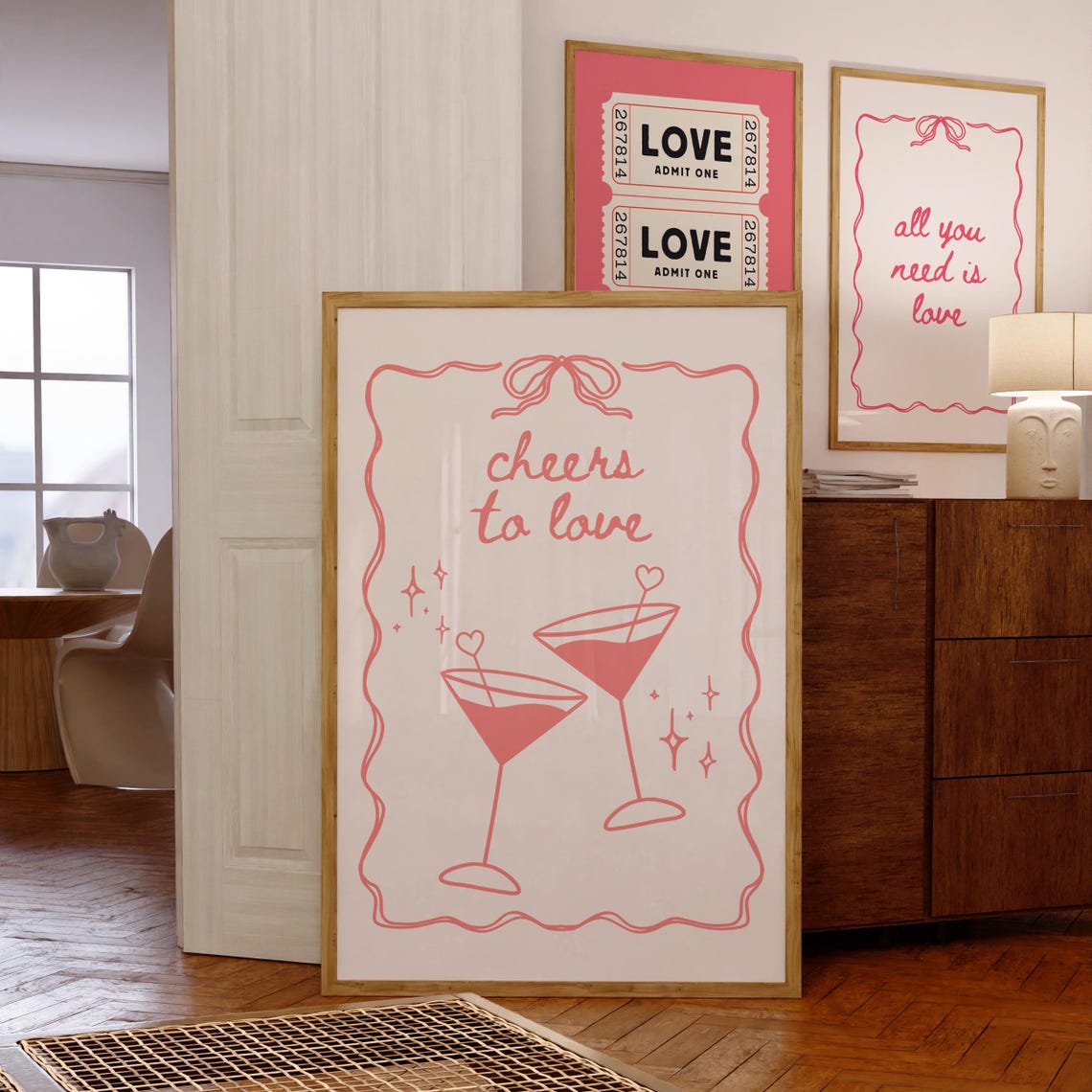 Cheers To Love Pink Martini Cocktail Glasses Girly Bar Cart Poster - Image 6