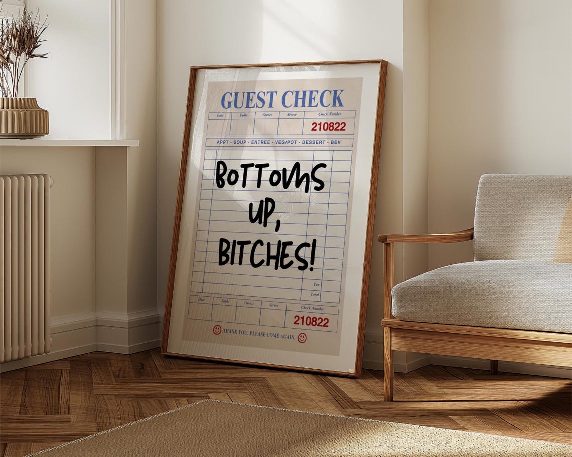 Bottoms Up Funny Quote Blue Guest Check Retro Bar Cart Poster - Image 8