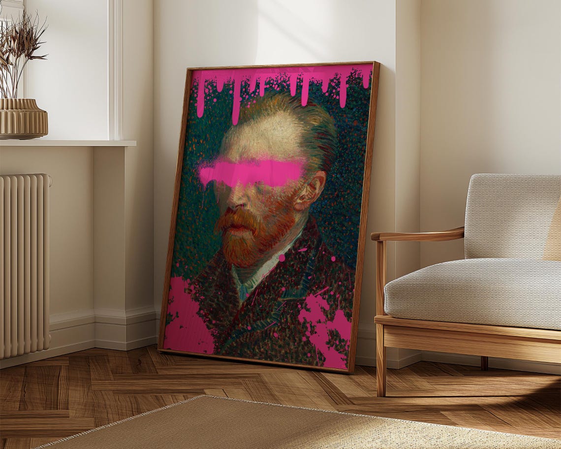 Van Gogh Self Portrait Pink Paint Drip Graffiti Altered Art Poster - Image 5