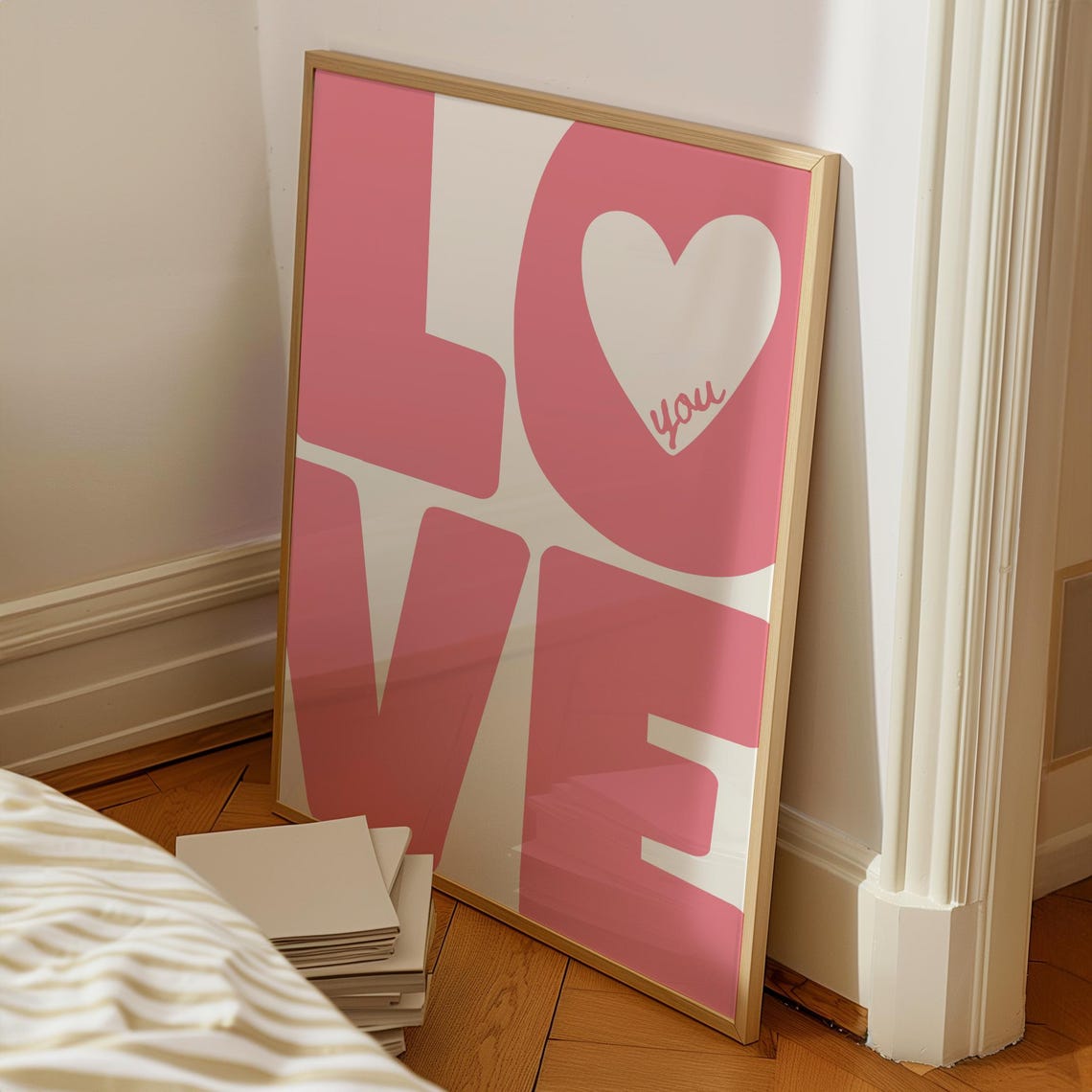 Love You Pink Big Block Letters Heart Typography Wall Poster - Image 4