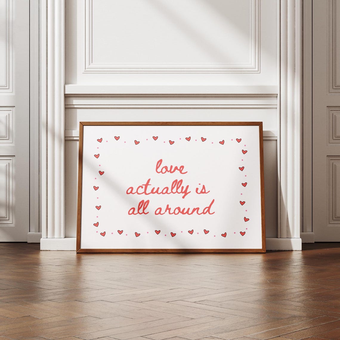Love Actually Is All Around Script Hearts Red Romantic Quote Poster - Image 5