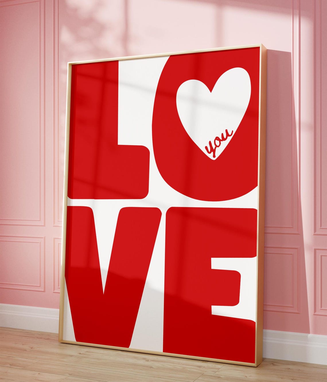Love You Red Big Block Letters Heart Typography Bold Wall Poster - Image 4