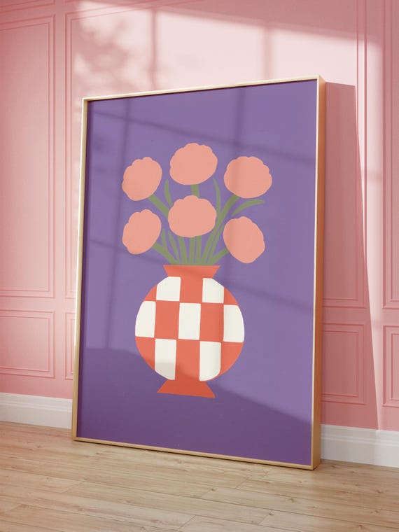 Flower Vase Art Print Abstract Floral Wall Modern Botanical Colorful Poster
