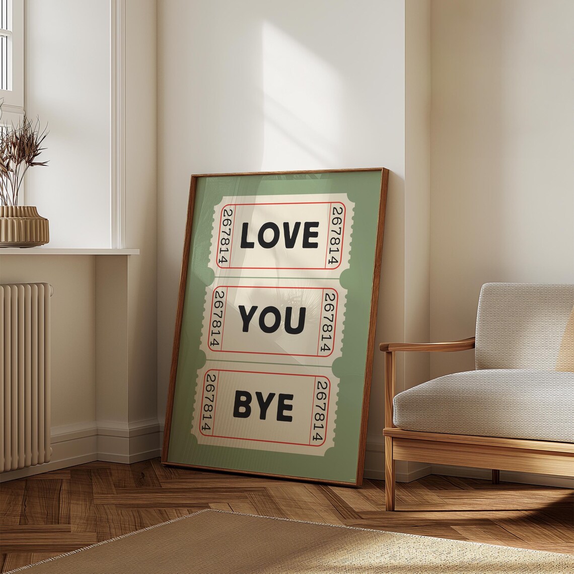 Love You Bye Retro Ticket Art Print, Hallway Decor - Image 6