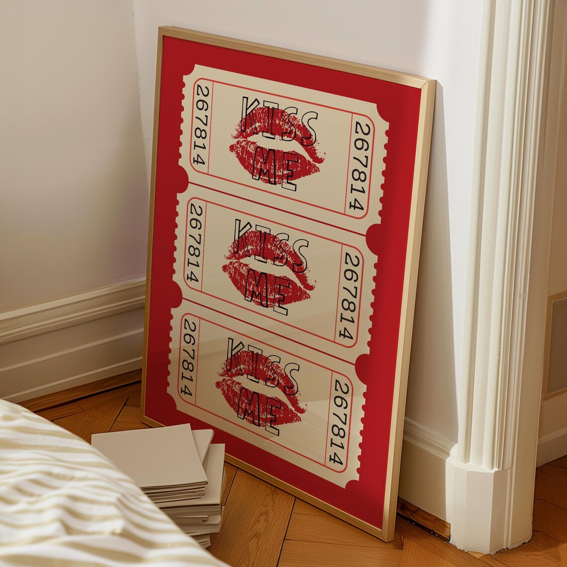Kiss Me Red Lipstick Retro Ticket Stub Trio Girly Wall Poster - Image 7