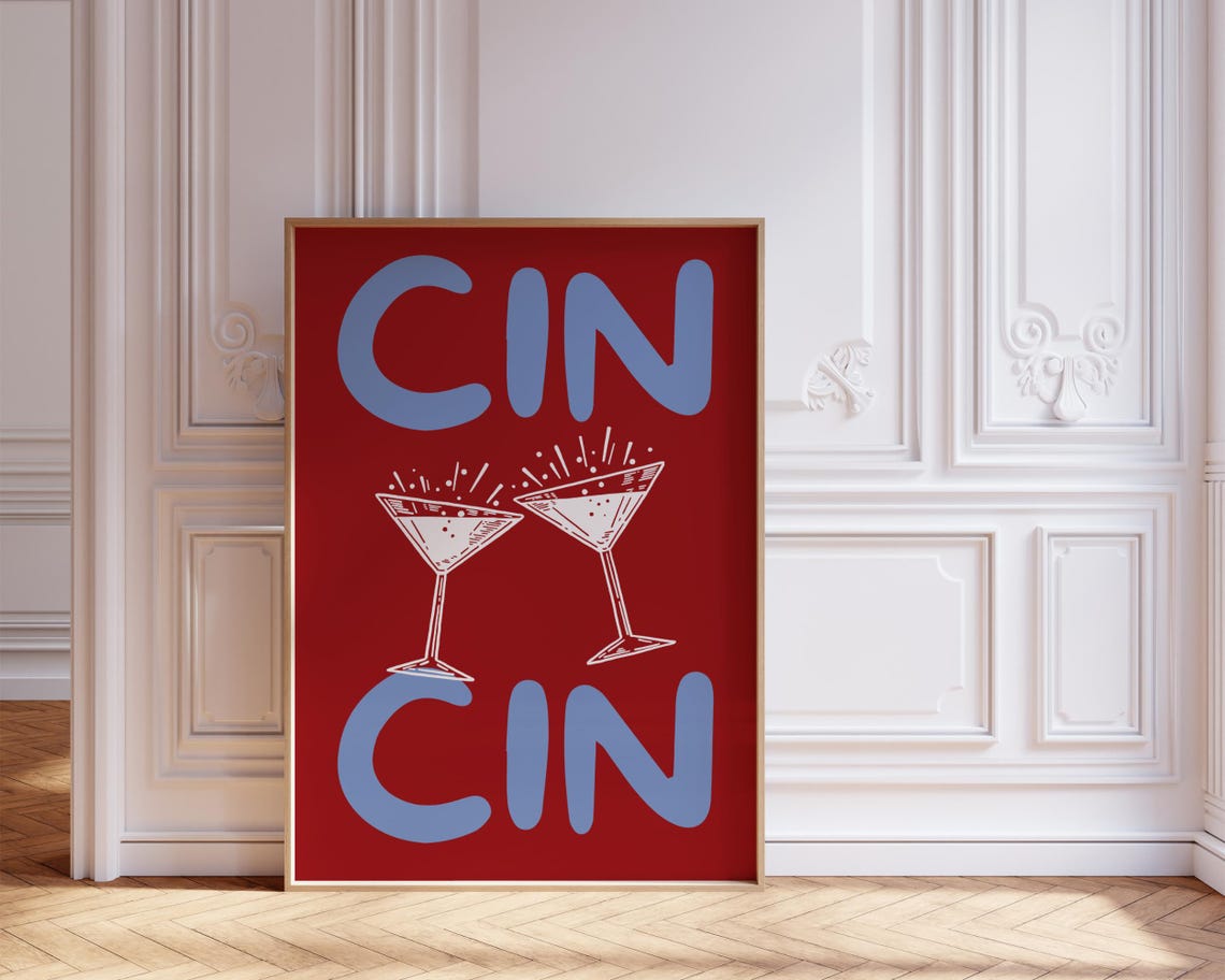 Cin Cin Red Martini Glasses Bold Retro Cocktail Bar Art Poster - Image 8