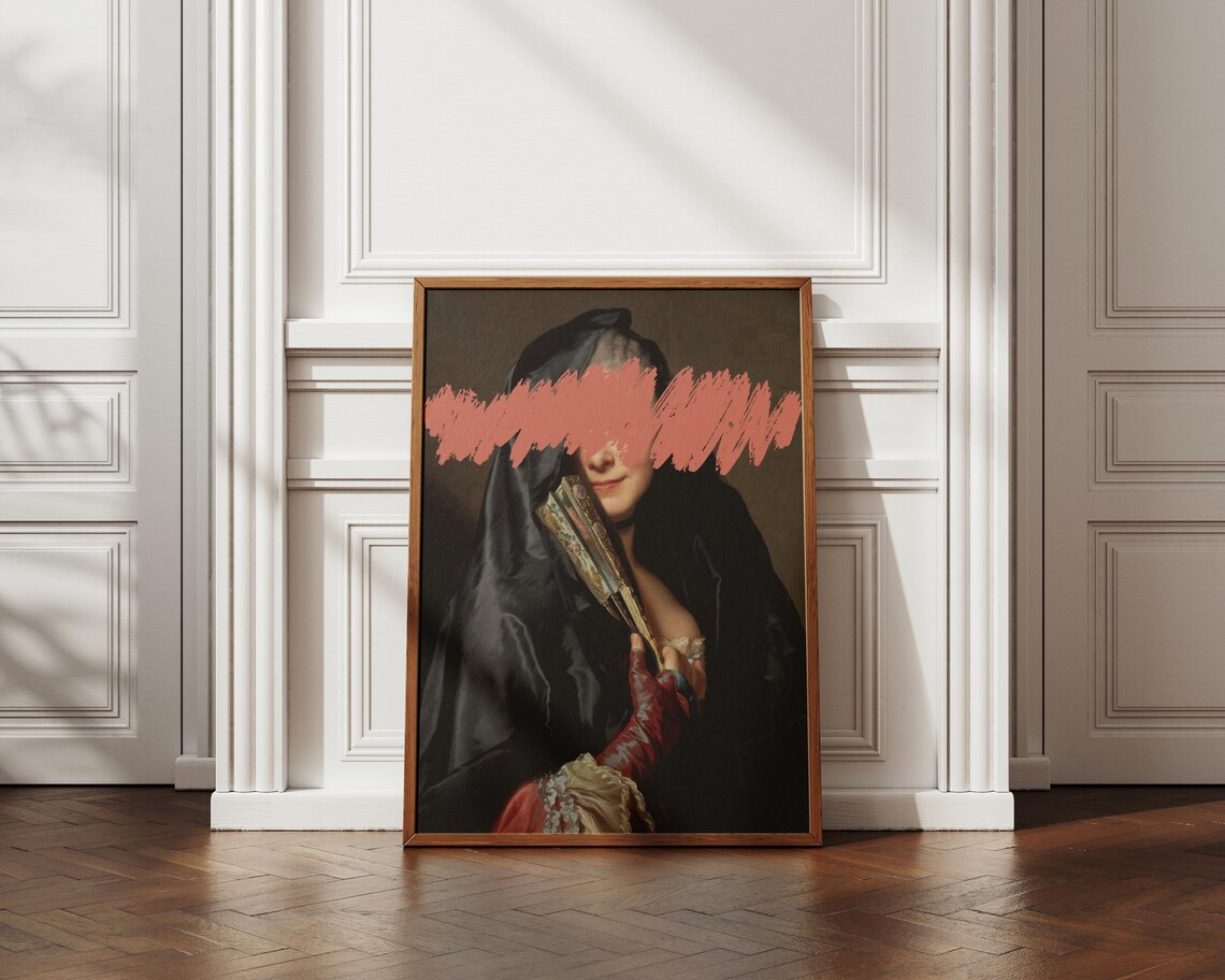 Funny Altered Wall Art Vintage Woman Portrait Quirky Wall Art Antique Oil Painting Eclectic Wall Art Baroque Apartment Decor - Image 4