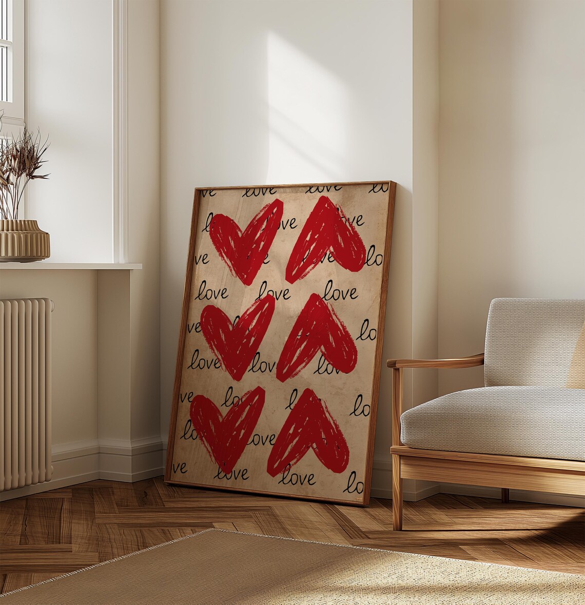 Love You Red Brushstroke Hearts Kraft Paper Retro Love Poster - Image 7