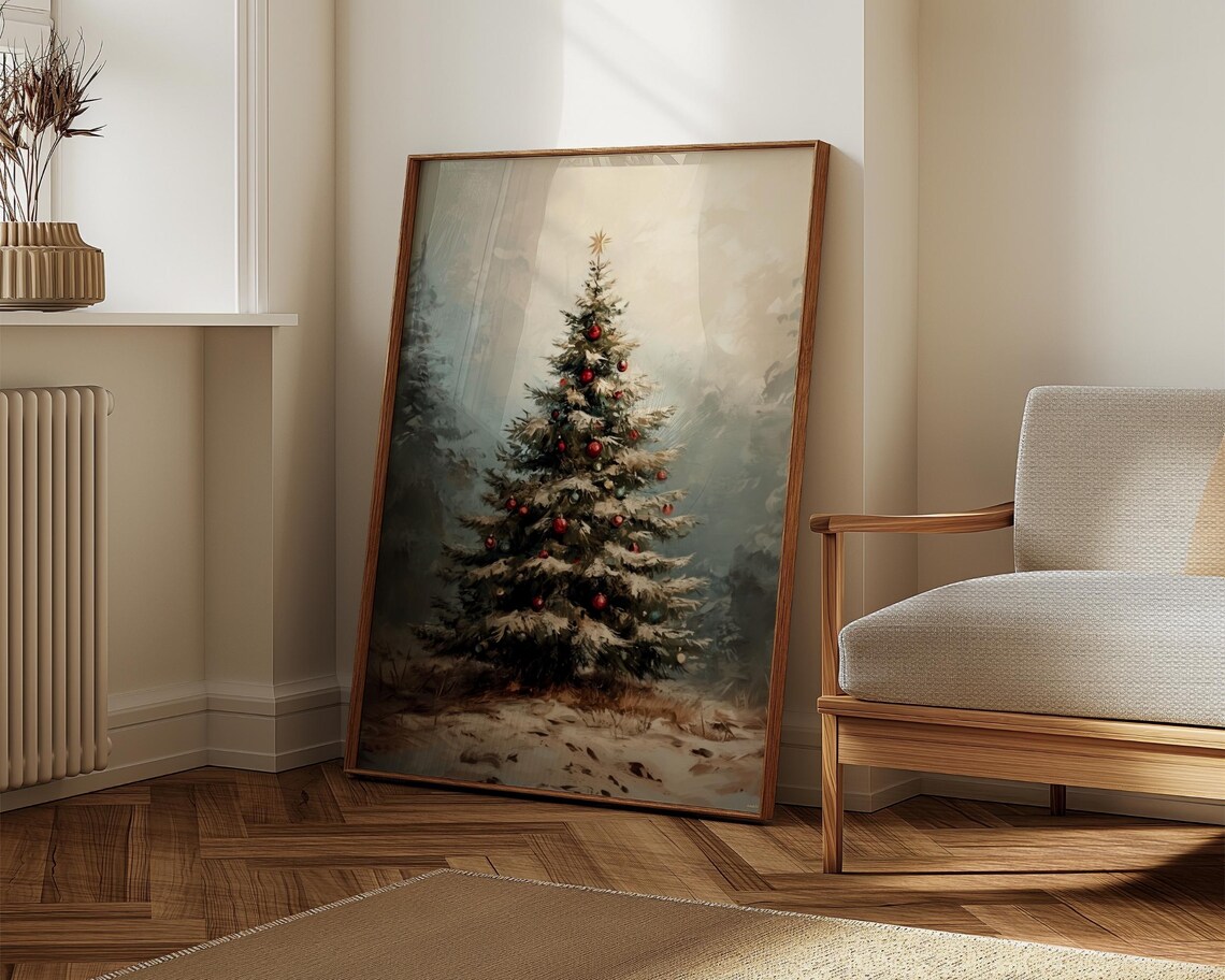 Vintage Christmas Tree Snowy Winter Wonderland Holiday Art Poster - Image 7
