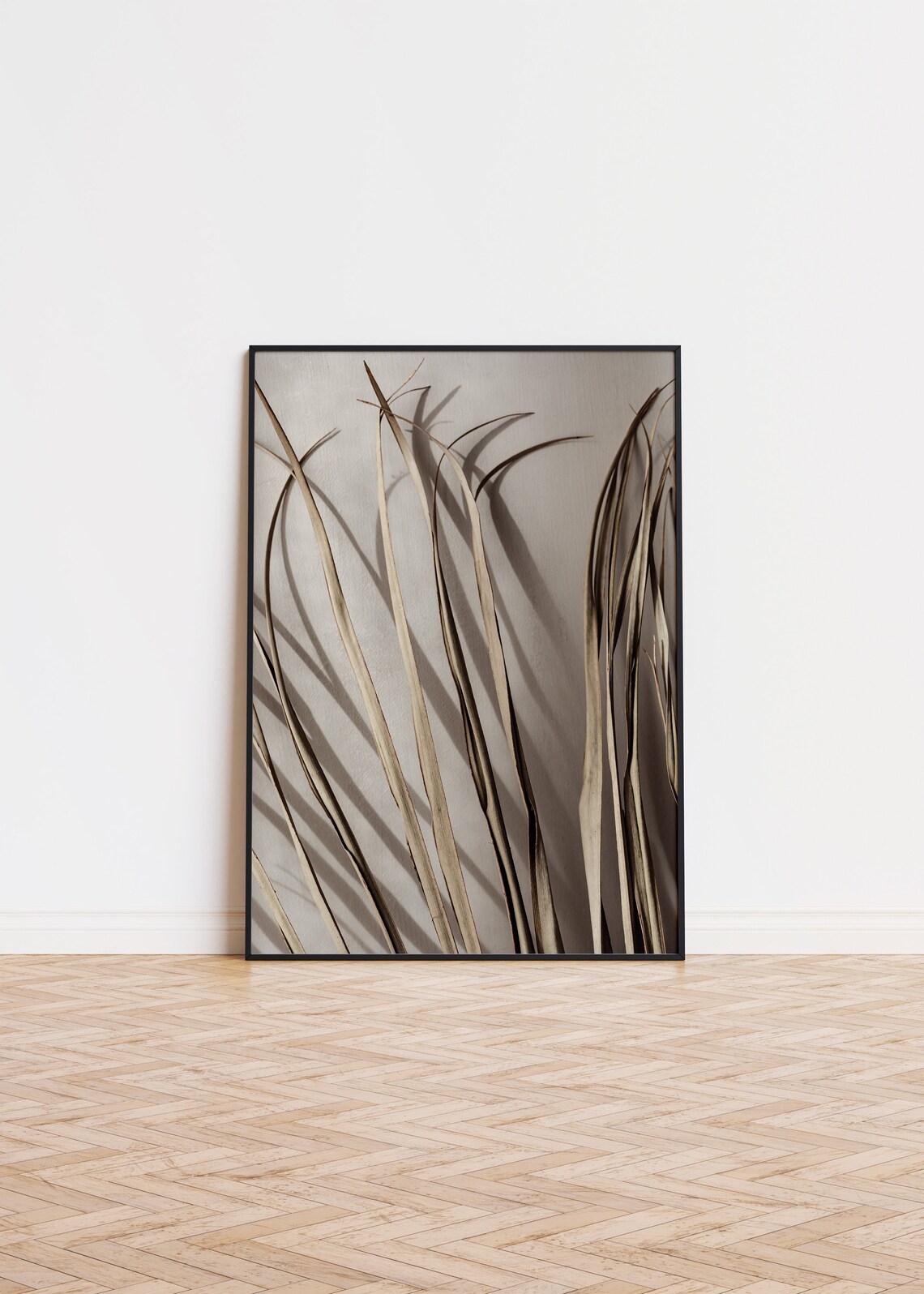 Dried Grass Leaves Soft Shadows Neutral Beige Minimalist Photo Poster