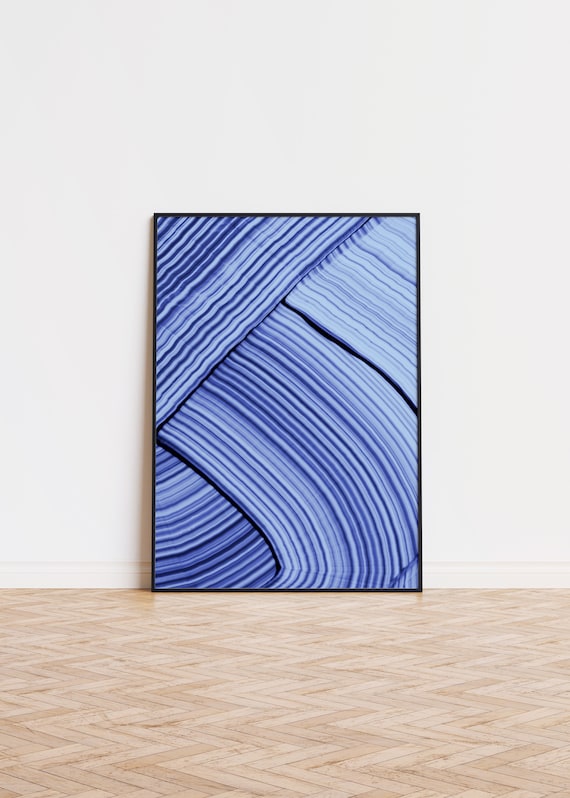 Blue Abstract Poster Wall Art Leaves Printed