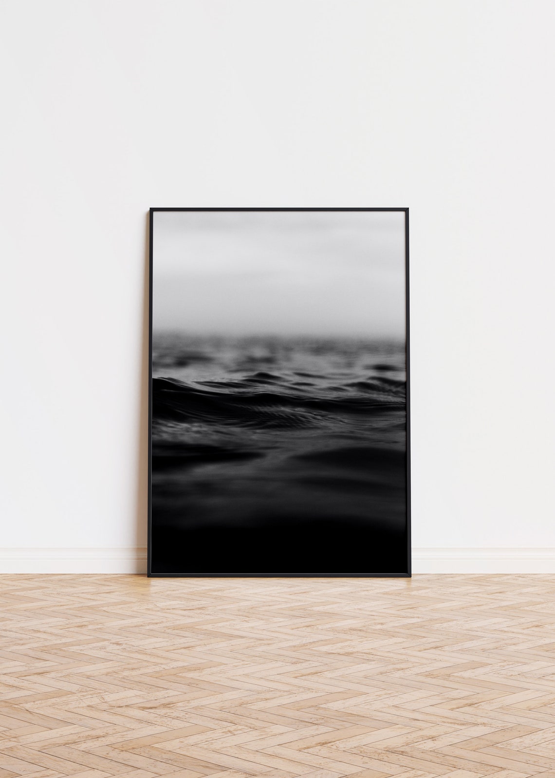 Moody Black and White Ocean Waves Minimalist Photography Poster