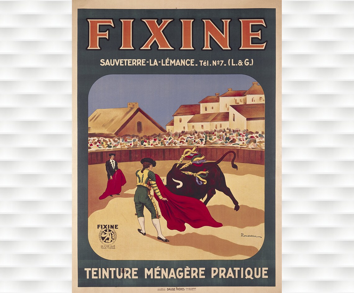 Fixine Fabric Dye French Vintage Bullfight Matador Advertising Poster