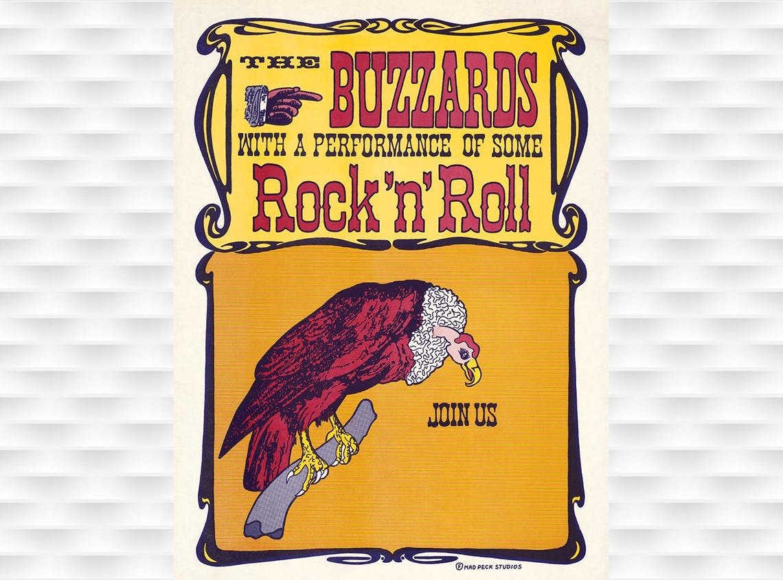 The Buzzards Rock n Roll Band Concert Vulture Mad Peck Art Poster