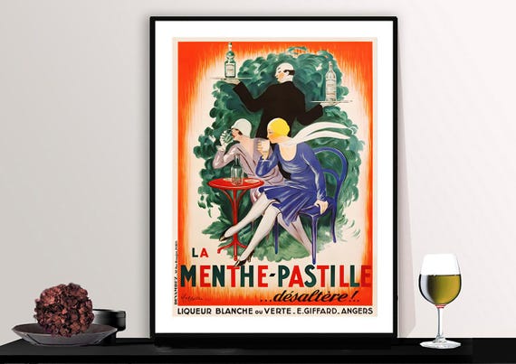 La Menthe Pastille Liqueur Blanche Ou Verte Vintage Fooddrink Poster Beverage Art Print Gift Idea Wall Decor
