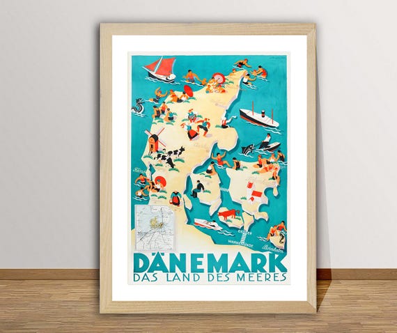 Danemark Das Land Des Meeres Vintage Travel Poster Travel Art Print Gift Idea Wall Decor