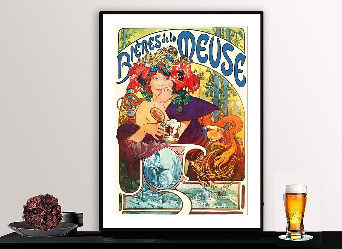 Bieres De La Meuse Vintage Beer Poster, Mucha