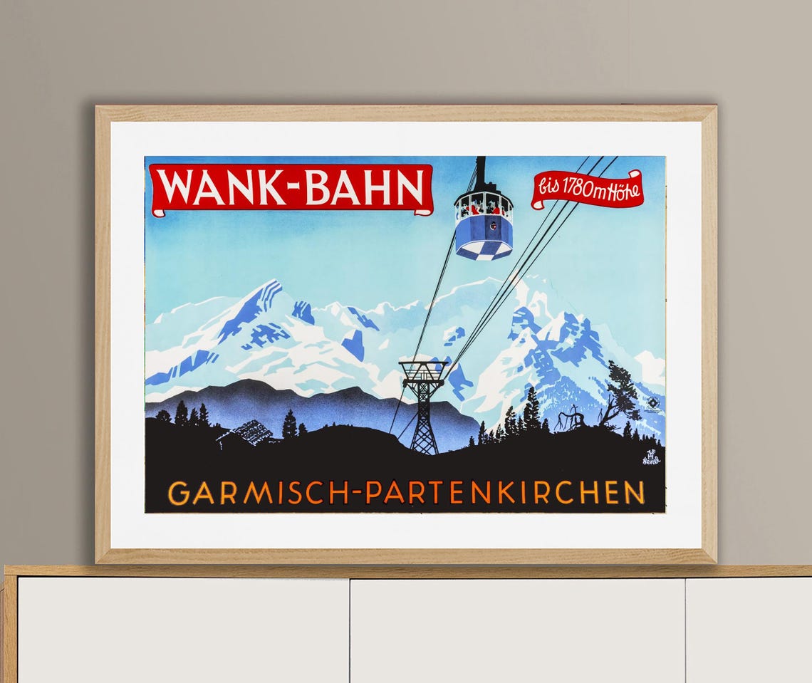 Wank Bahn Garmisch Partenkirchen Cable Car Vintage German Poster - Image 2