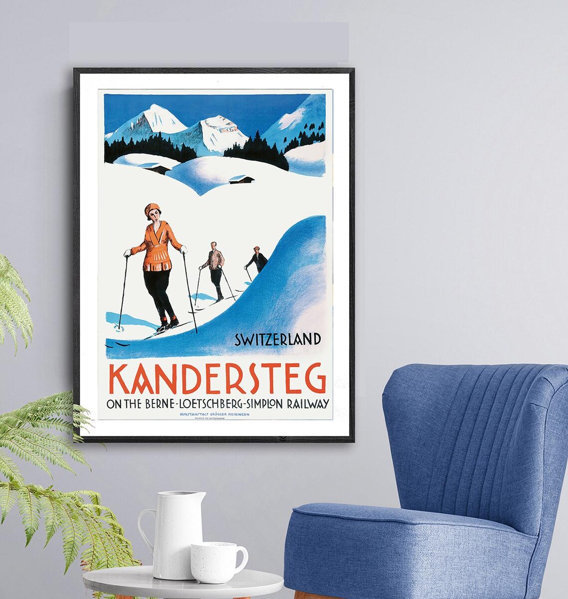 Kandersteg Vintage Ski Poster, Switzerland Travel Art