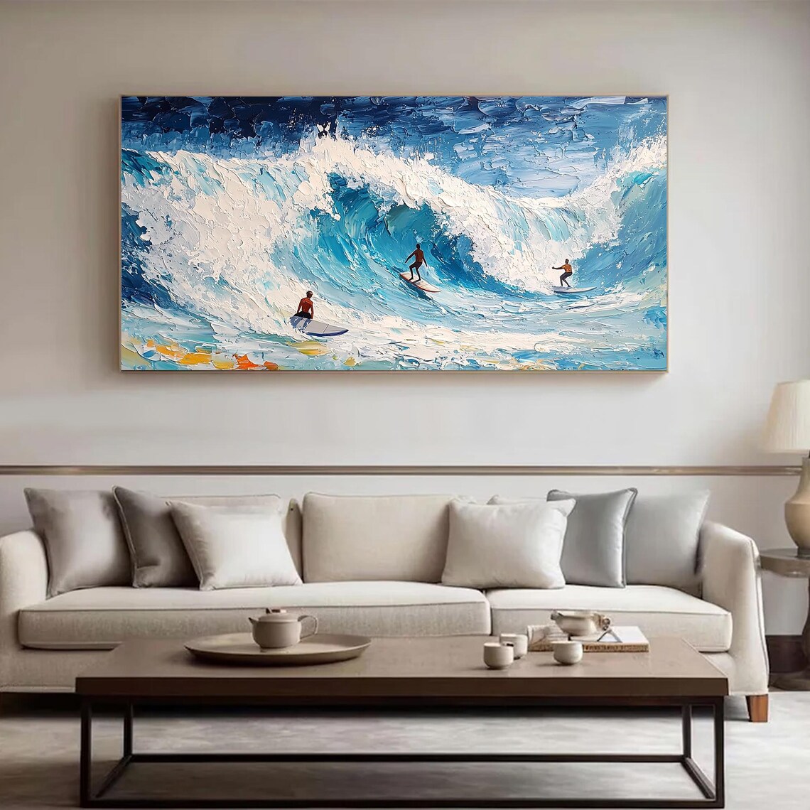 Personalized Abstract Surfing Art Poster, Blue Ocean Waves - Image 2