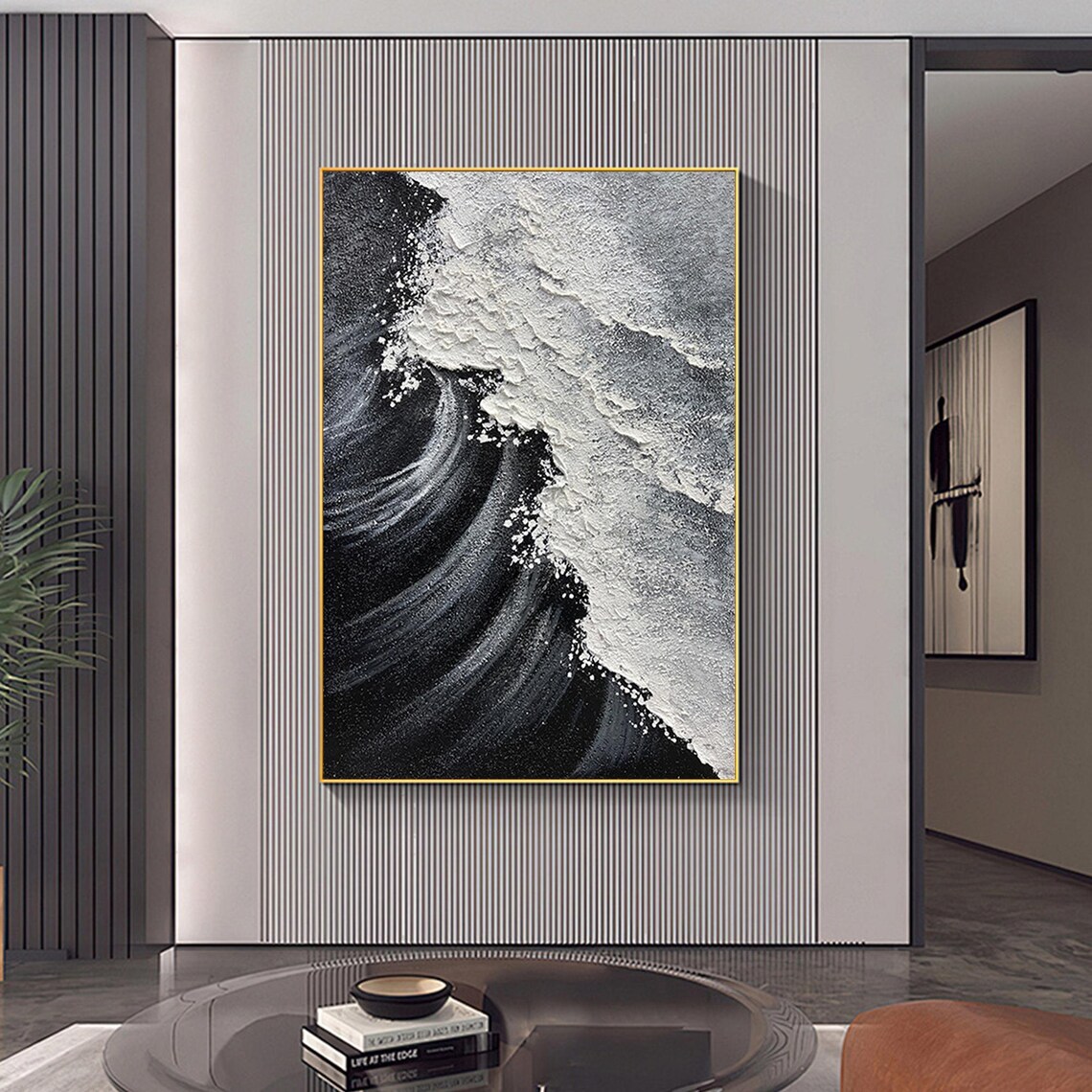 Abstract Minimalist Ocean Wave Oil Painting Art Print - Image 4