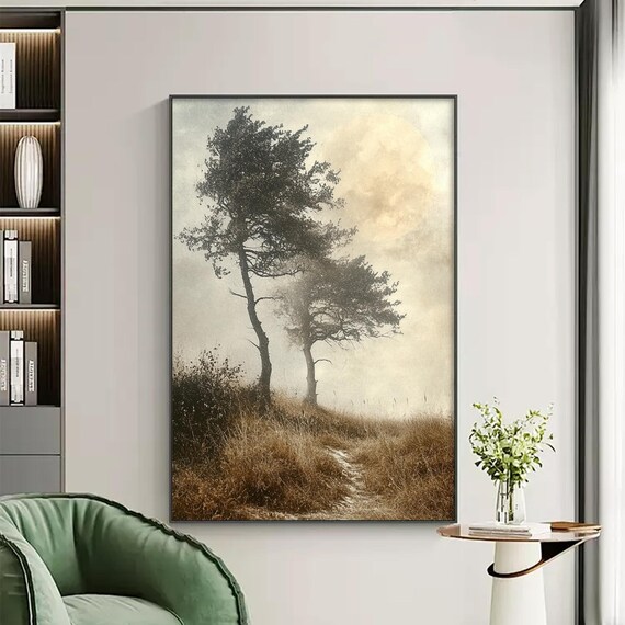 Original Tree Landscape Painting On Original Natural Field Painting Abstract Scenery Painting Large Wall Art Living Room Decor
