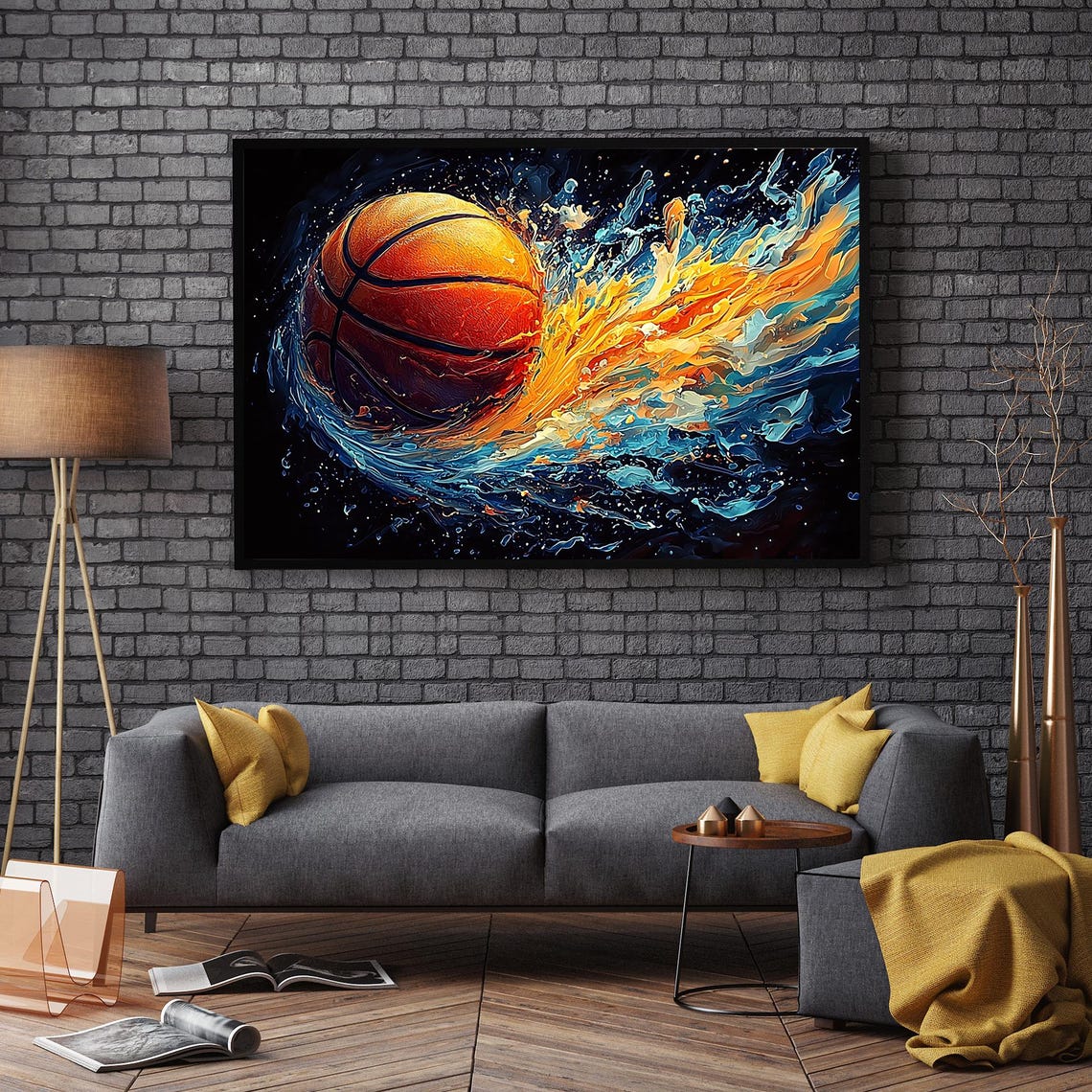 Abstract Colorful Basketball Oil Painting On Original Large Textured Sport Wall Art Teenage Athlete Gifts Custom Room Wall Decor - Image 2