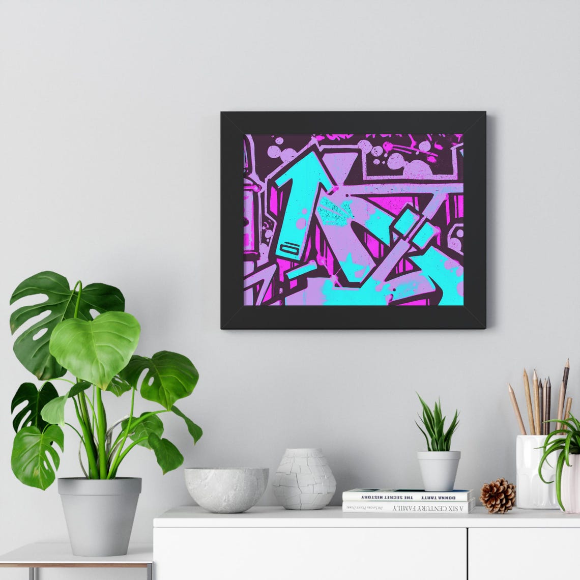 Bold Electric Neon Pink and Teal 3D Graffiti Letter Forms Poster - Image 2