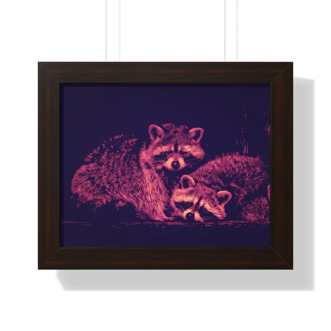 Two Glowing Raccoons in Neon Pink Pop Art Style Framed Poster - Image 3