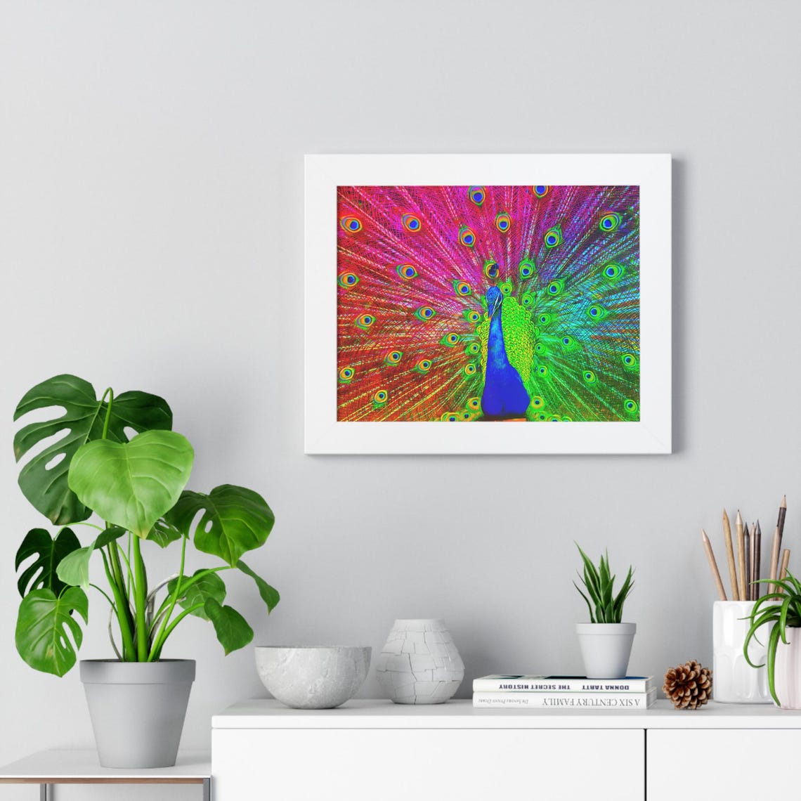Vibrant Rainbow Peacock Display With Fanned Tail Framed Poster - Image 2