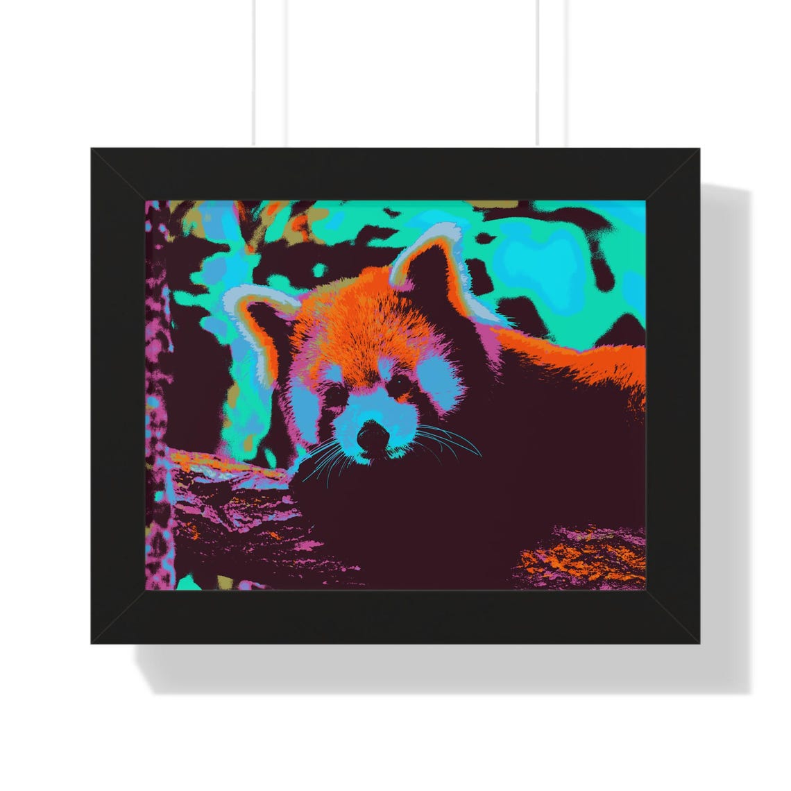 Vibrant Red Panda Close-Up in Neon Pop Art Colors Framed Poster - Image 3