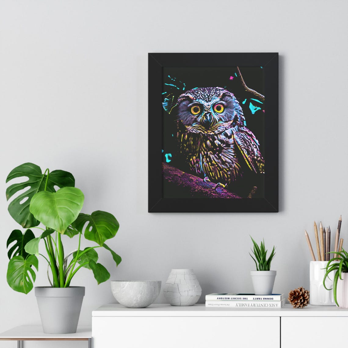 Neon Night Owl Poster Vibrant Pop Art Owl Perched on a Branch - Image 4