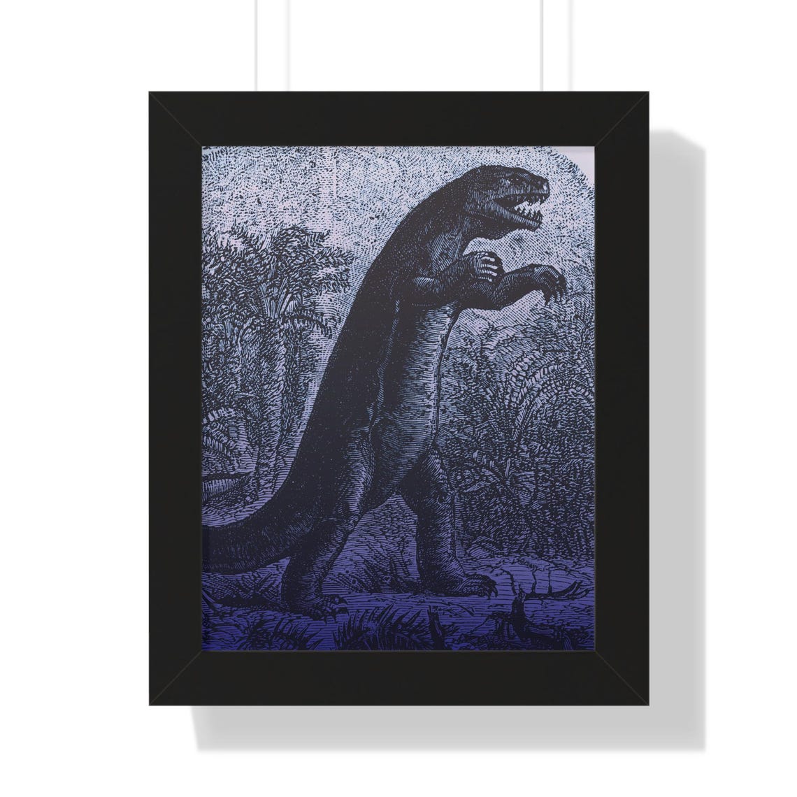 Antique Blue T-Rex Engraving Vintage Natural History Dinosaur Poster