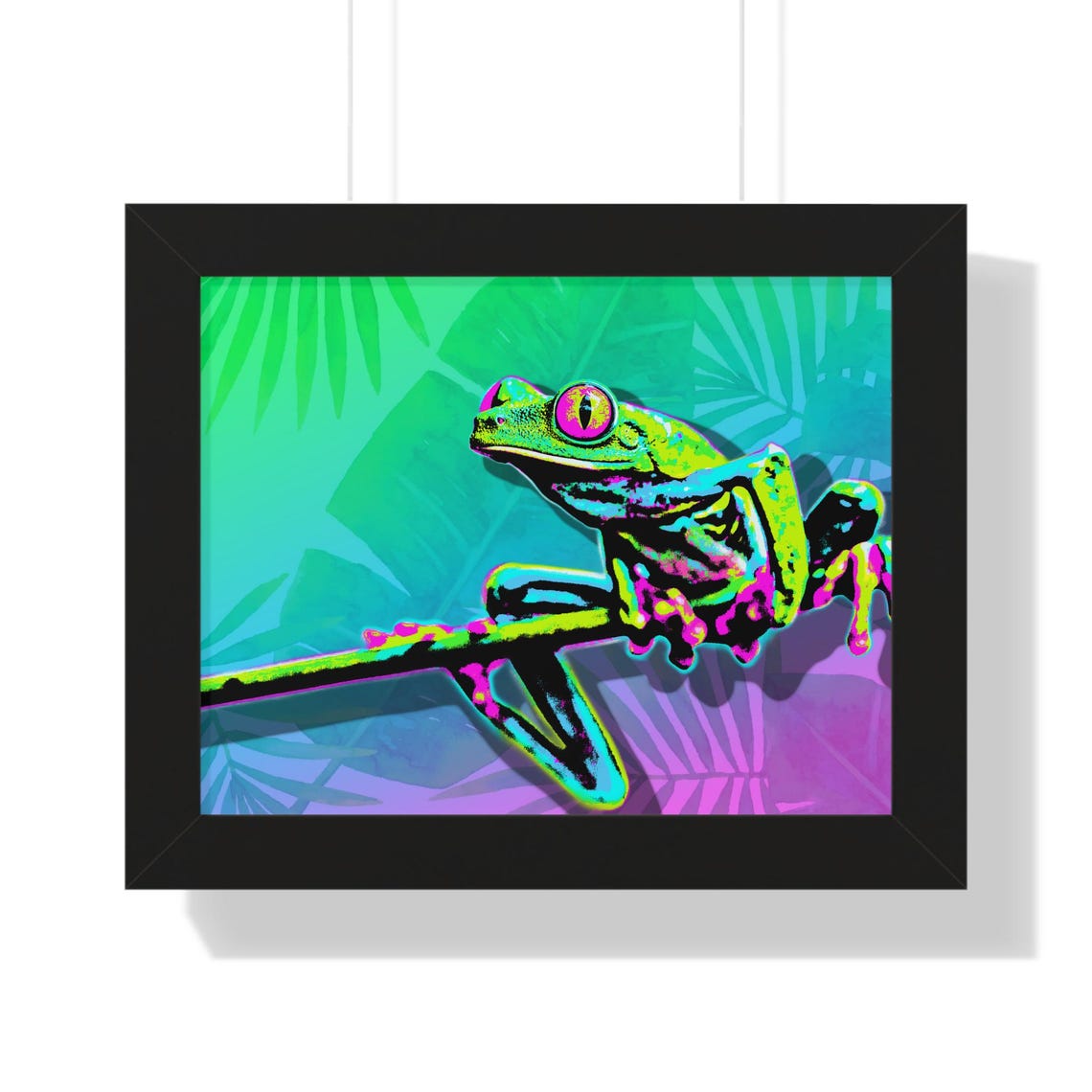 Neon Tree Frog Poster Vibrant Pop Art Frog on a Tropical Branch