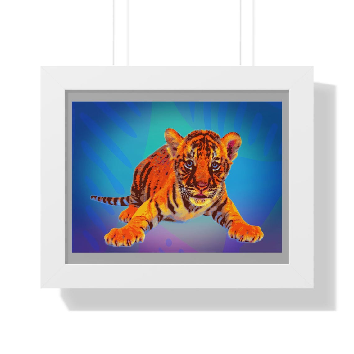 Baby Tiger Cub Pop Art Poster Playful Tiger on Blue Background - Image 3