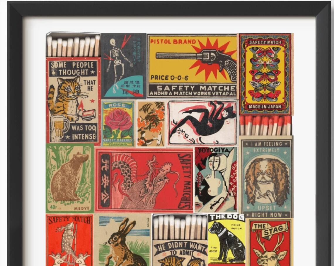Vintage Matchbox Collage - Retro Art