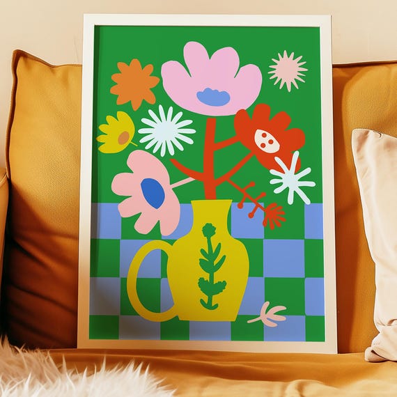 Colorful Flower Market Art Print Whimsical Kitchen Decor Abstract Matisse Inspired Floral Poster