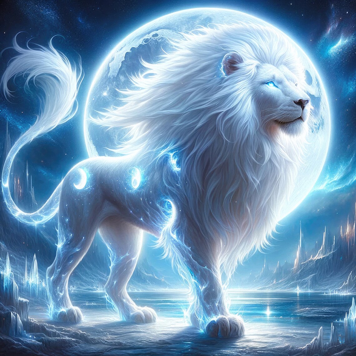 Sun And Moon Lions - Celestial Art Print - Image 2